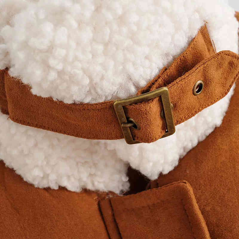 Autumn-Winter Women Casual Khaki Fur With Wool Patchwork Warm Jacket Female Fashion Thick Suedette Woolen Outwear Coat Femm 210421