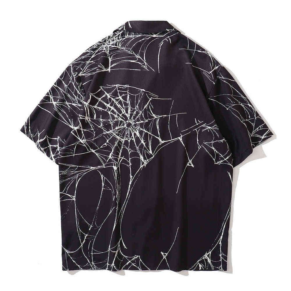 Spider Web Hawaiian Shirt Men Summer Oversized Light Weight Material Holiday Beach Style Men's Shirts 210603