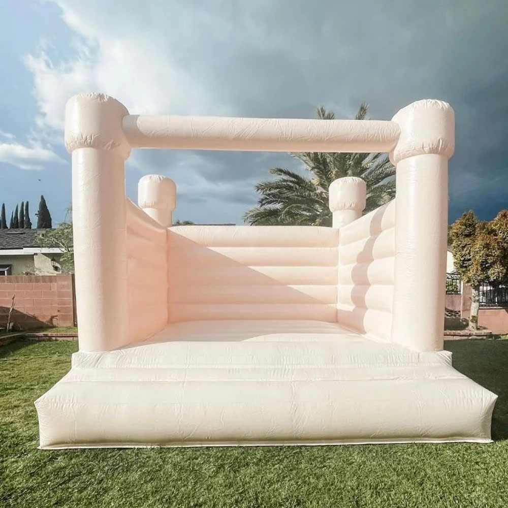 Peach Inflatable Bounce House White Jumping Castle Wedding Bouncer Jumper Kids Pastel Line colors