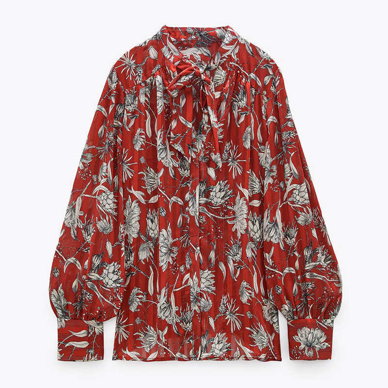 Za Tied Print Blouse Women Bow Long Balloon Sleeve Vintage Top Female Fashion Floral Office Wear Red Shirt 210602
Za Tied Print Blouse Women Bow Long Balloon Sleeve Vintage Top Female Fashion Floral Office Wear Red Shirt 210602