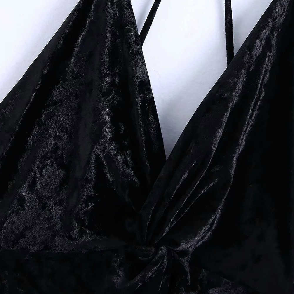 Women Dress Velvet V-Neck Thin Cross-Straps Sleeveless Gathered Mini Dress Elegant Fashion casual Dresses 210709