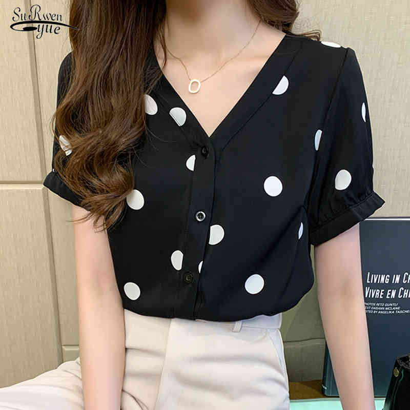 Summer Short Sleeve Chiffon Women Blouse Tops Office Lady Polka Dot V Neck Women Shirts Plus Size Printing Clothing 13899 210518, Black
Summer Short Sleeve Chiffon Women Blouse Tops Office Lady Polka Dot V Neck Women Shirts Plus Size Printing Clothing 13899 210518, Black
