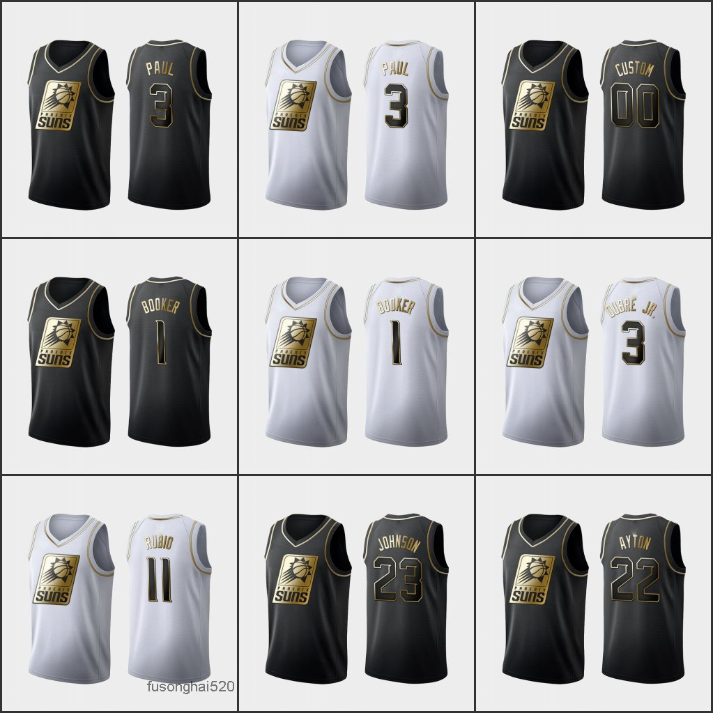 Printed Custom Phoenixsunsmen Devin Booker Deandre Ayton Chris Paul Ricky Rubio Cameron Johnson Custom Golden Edition Jersey-image