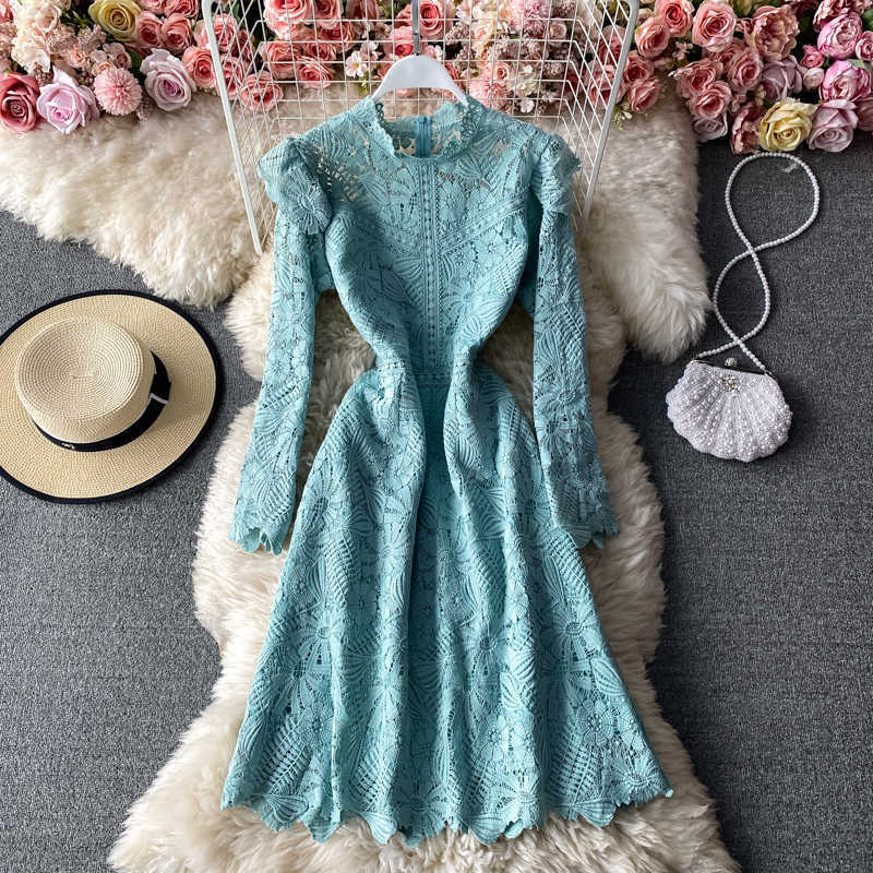 Spring Autumn Women's Hollow Out Lace Party Dress Vintage Runway Designer Elegant Stand Collar Long Sleeve Pink/Red/Blue Vestido Y0603, Black
Spring Autumn Women's Hollow Out Lace Party Dress Vintage Runway Designer Elegant Stand Collar Long Sleeve Pink/Red/Blue Vestido Y0603, Black