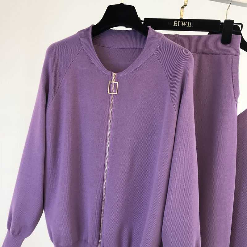 Fall Winter New Women Knitted 3 Piece Set Casual Tracksuit Knitted Vest + Zipper Cardigans Coat+Pants Outfits Trousers Sets Y0625