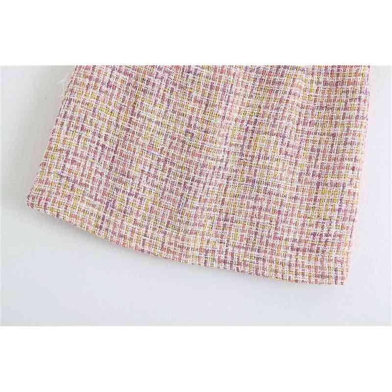 sweet women tweed a-line skirts summer fashion ladies elegant high waist female pink mini girls chic 210430