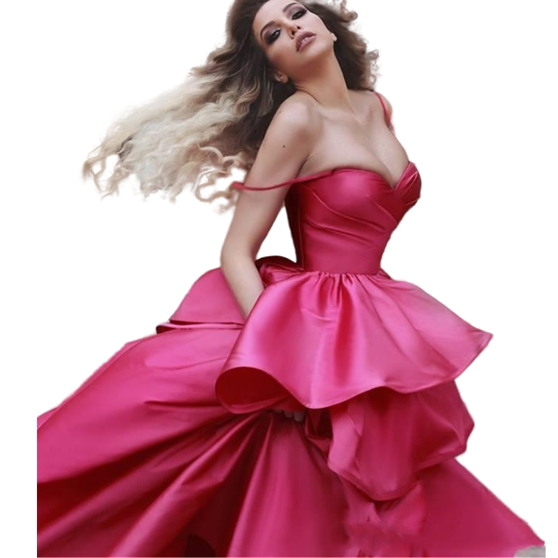 Fuchsia Taffeta Prom Pageant Dress Tiered Skirt Floor Length A-Line Spaghetti Straps Long Evening Gowns Corset Women Special Occasion Wear 2022 robes 