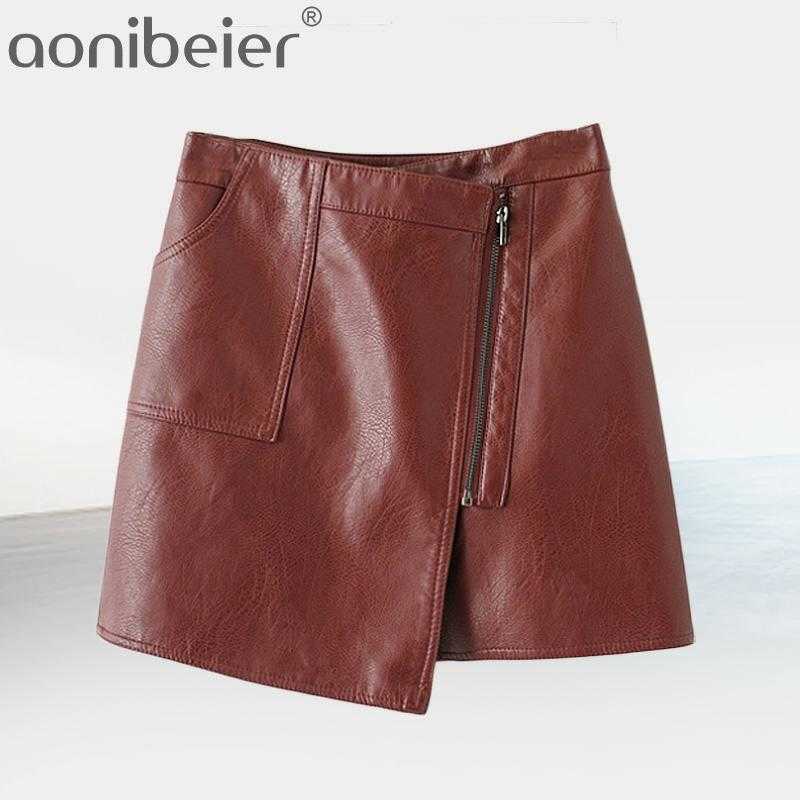 Autumn Winter Women Fashion A-Line Faux Leather PU Mini Empire Female Black Asymmetrical Pocket High Waist Zip Skirt 210604
Autumn Winter Women Fashion A-Line Faux Leather PU Mini Empire Female Black Asymmetrical Pocket High Waist Zip Skirt 210604