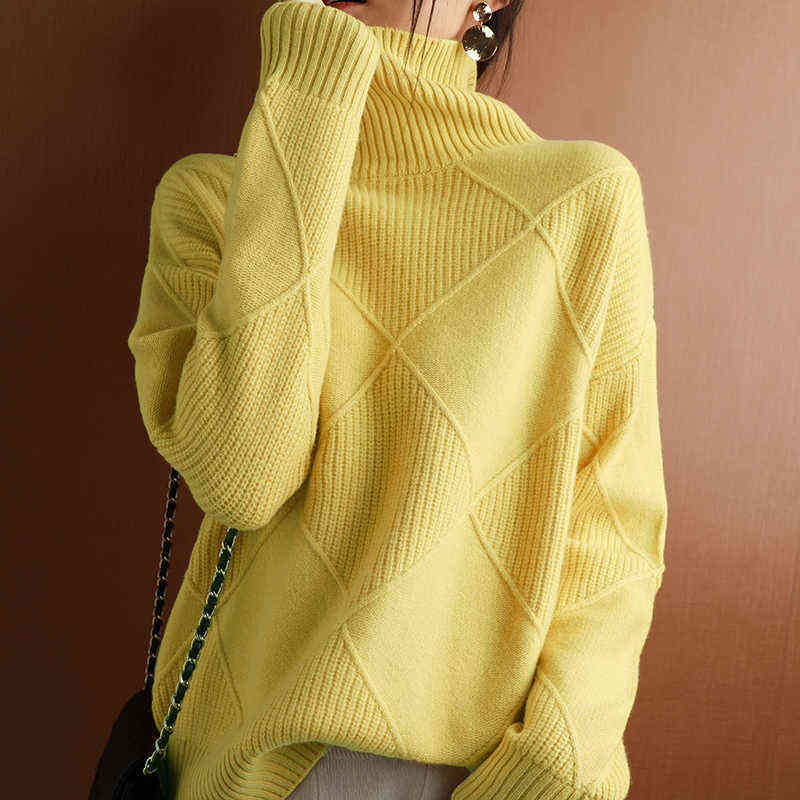 Cashmere sweater women turtleneck sweater pure color knitted turtleneck pullover 100% pure wool loose large size sweater women 211109