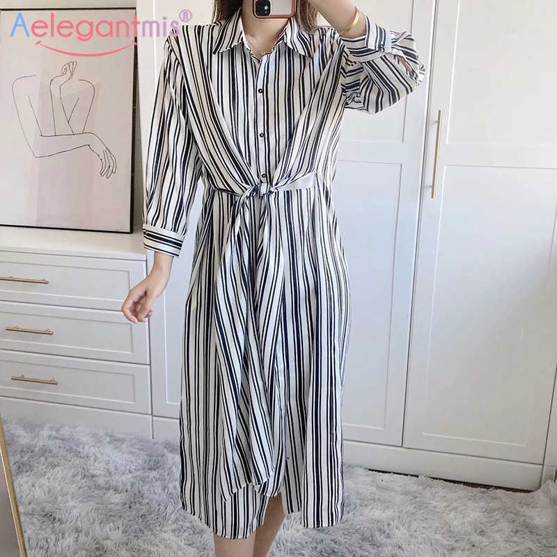 Aelegantmis Striped Long Shirt Dress for Women Sashes Casual Office Lady Sleeve BF Dresses Single Breasted Vestidos 210607, As shown
Aelegantmis Striped Long Shirt Dress for Women Sashes Casual Office Lady Sleeve BF Dresses Single Breasted Vestidos 210607, As shown