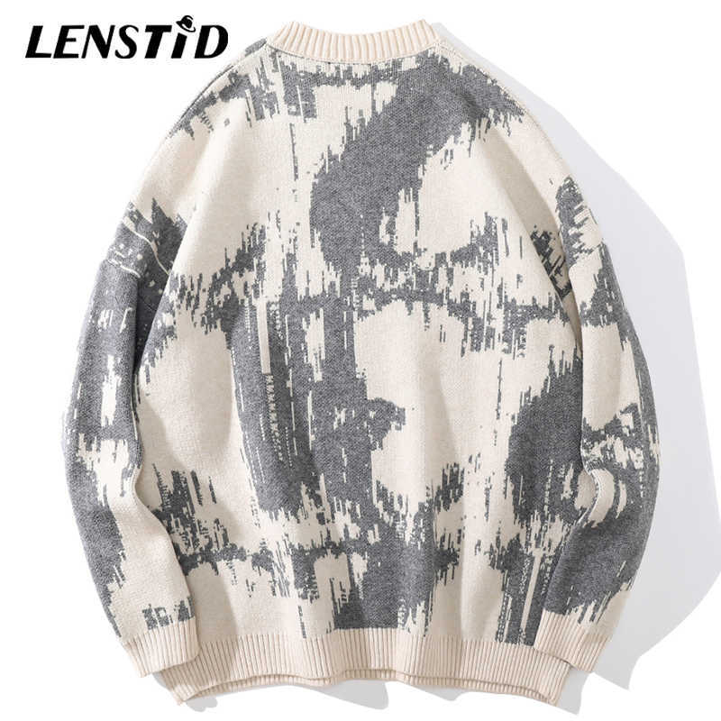 LENSTID Men Hip Hop Knitted Jumper Sweaters Letter Embroidery Print Streetwear Harajuku Autumn Hipster Casual Loose Pullovers 210929