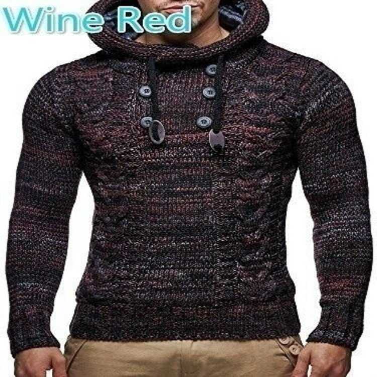 Sweater Mens Winter Hooded Slim Knitted Pullover Male Khaki Long Sleeve Twist Pattern Casual Year Sueter Para Hombre 210604