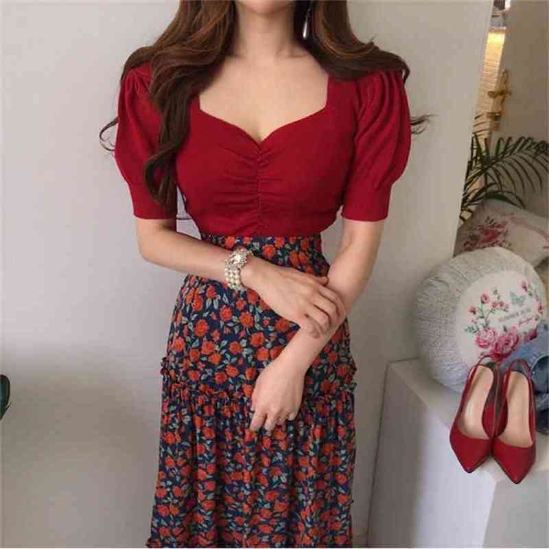 High Quality Korean Office Ladies 2 piece Skirt Sets Women Summer V-neck Solid Stretch Tshirt and Floral Print Maxi Skirts Suits 210602, Black
High Quality Korean Office Ladies 2 piece Skirt Sets Women Summer V-neck Solid Stretch Tshirt and Floral Print Maxi Skirts Suits 210602, Black