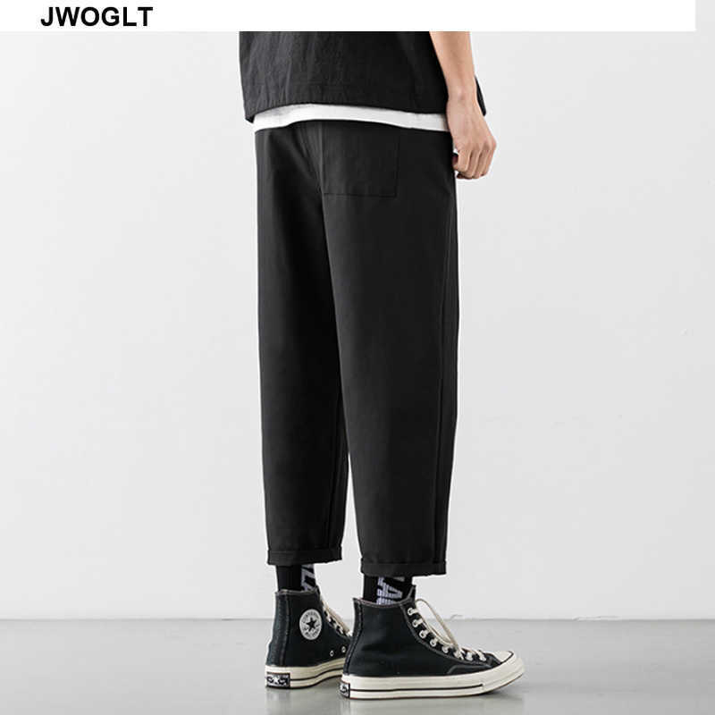 Summer Korean Fashion Mens Pants Streetwear Hipster Black Khaki Gray Drawstring Waist Straight Ankle-Length Trousers 210528