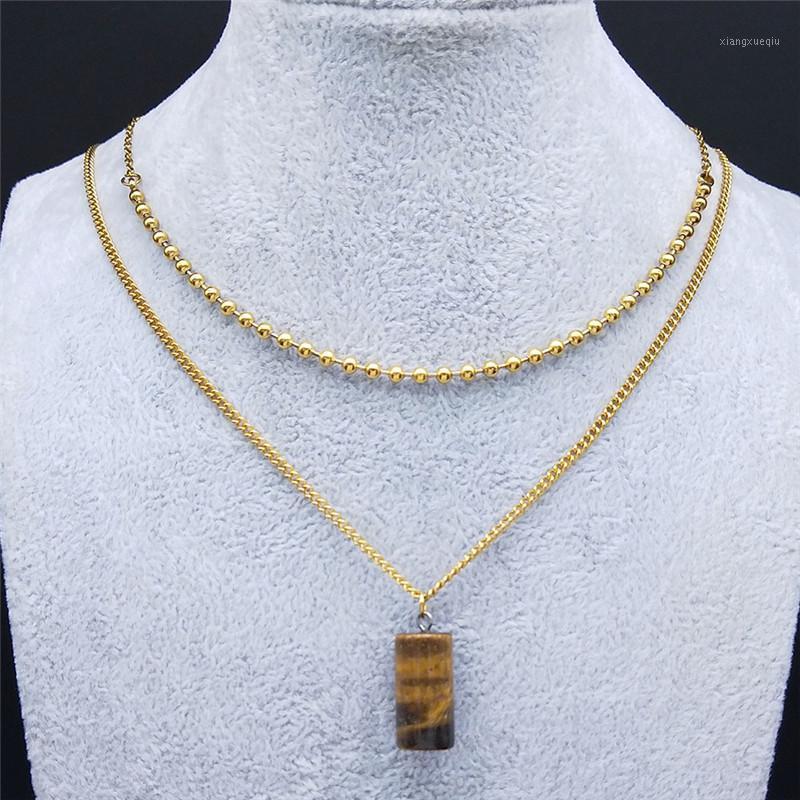 Pendant Necklaces 2PCS Tiger Eye Stainless Steel Bead Layered Necklace For Women Gold Color Jewelry Collar Cuentas NE107S04, Silver
Pendant Necklaces 2PCS Tiger Eye Stainless Steel Bead Layered Necklace For Women Gold Color Jewelry Collar Cuentas NE107S04, Silver