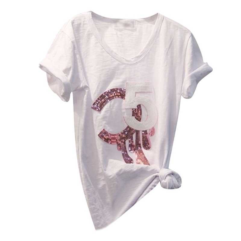 Summer C5 Embroidery Sequin T shirt Print Women casual plus size loose white top short sleeve tee shirts 210323
Summer C5 Embroidery Sequin T shirt Print Women casual plus size loose white top short sleeve tee shirts 210323