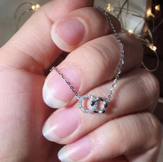 Sweet Cut Circl Pendant Simple Fashion Jewelry Ins Live 925 Sterling Silver&Rose Gold Fill Pave White Sapphire CZ Diamond Women Wedding Clavicle Neckl