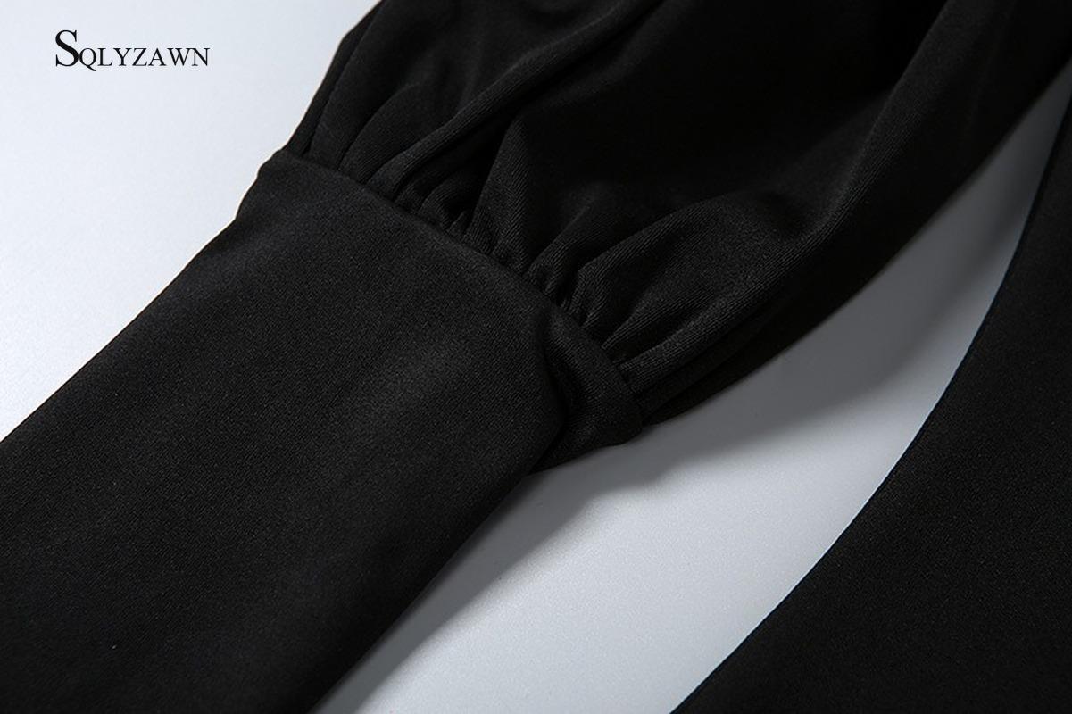 Sexy Off Shoulder Black Long Sleeve Bodycon Dress Female Fall Backless Lantern Short Vestidos Elegant Party Casual Dresses