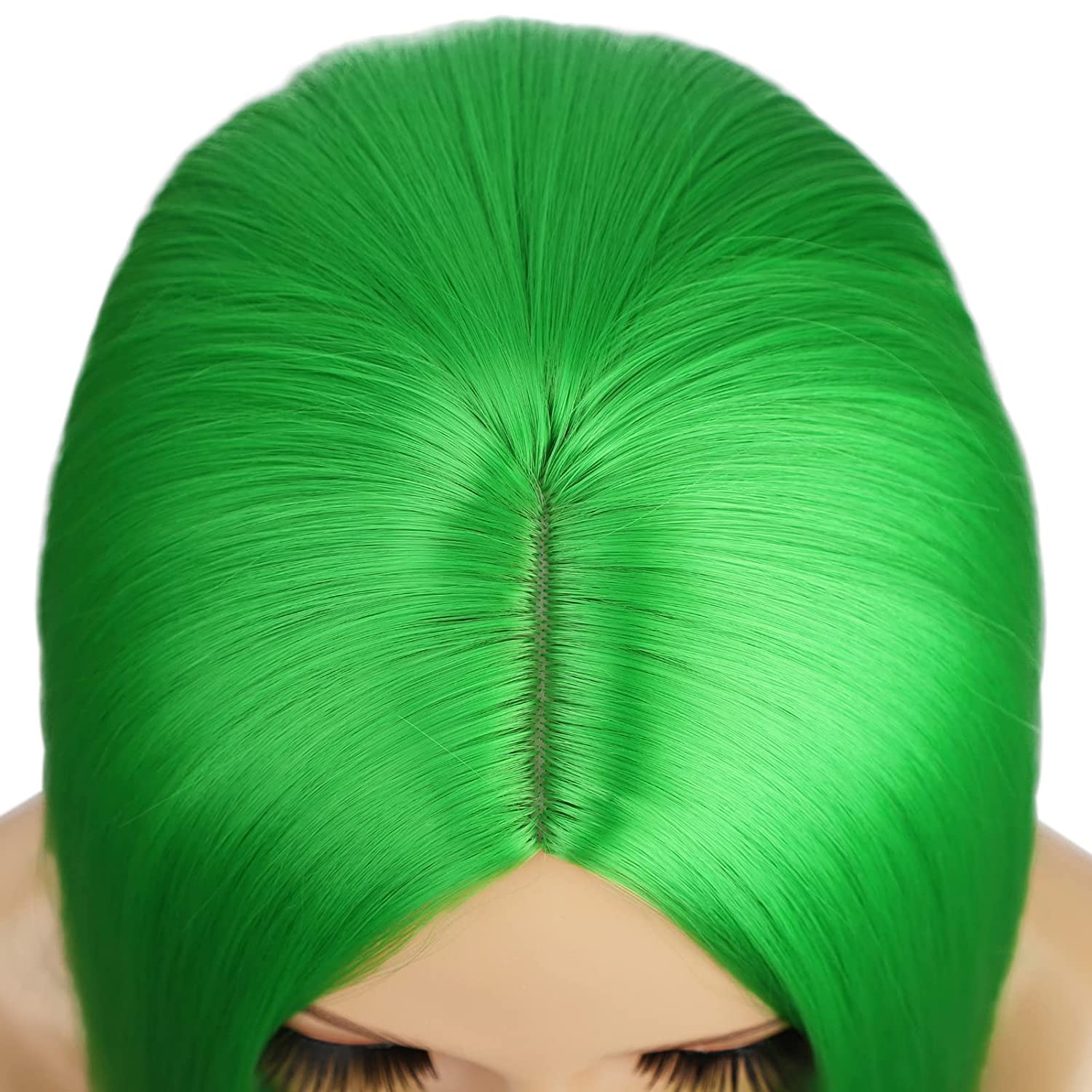 Short Blue Synthetic Straight Bob Cut Wig Middle Part Shoulder Length Fashion Bob Wigs for Women Cosplay Hair