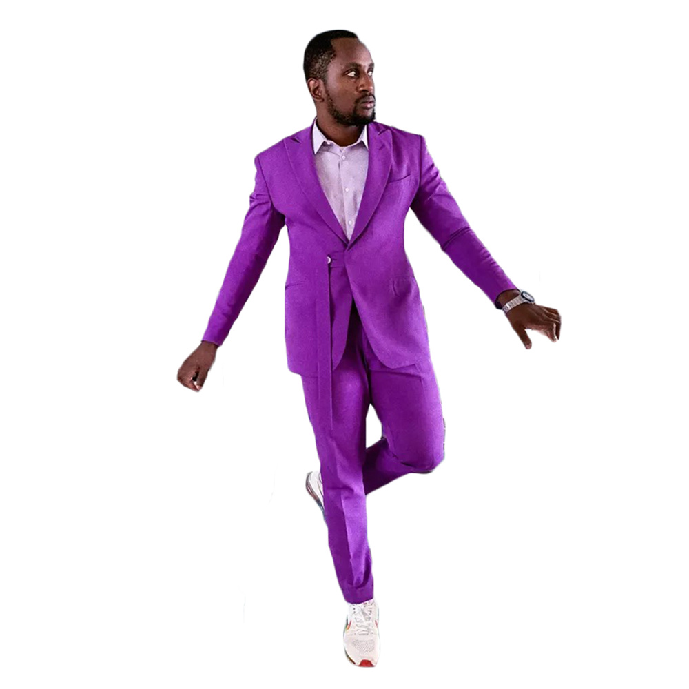 Summer Purple Customized Mens Wedding Tuxedos Peaked Lapel Slim Fit Groom Wear Dinner Prom Party Blazer 2 Pieces (Jacket+Pants)