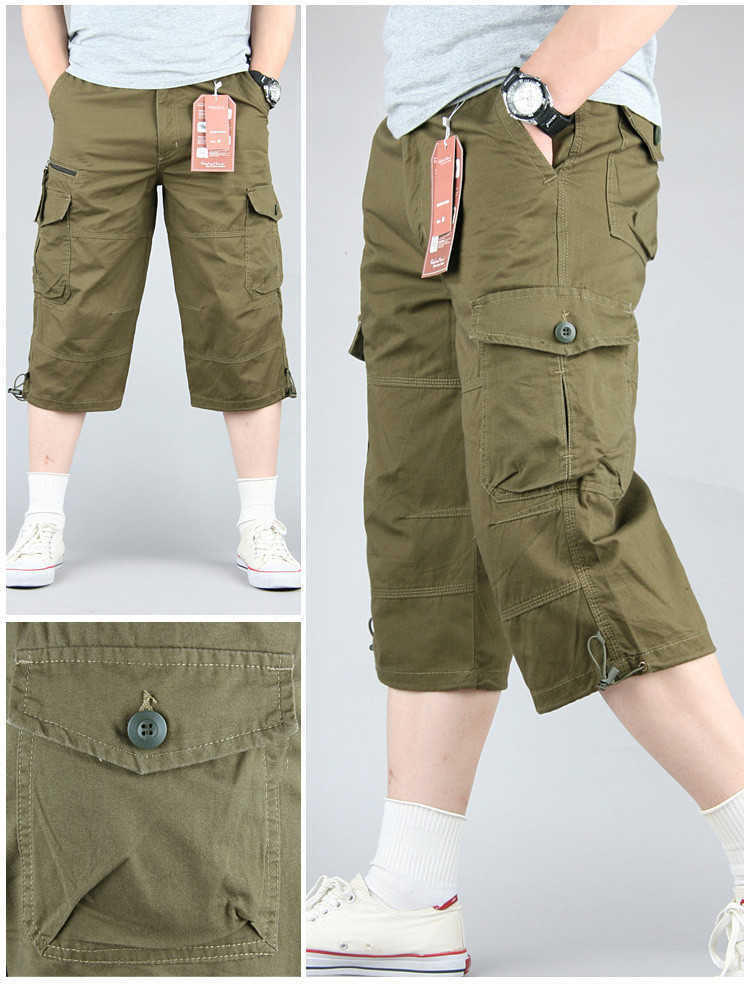 Men's Summer Breeches Cargo Short Pants 3/4 Length Straight Loose Baggy s Boardshort Male Hip Hop Plus Size 4XL 5XL 210714
