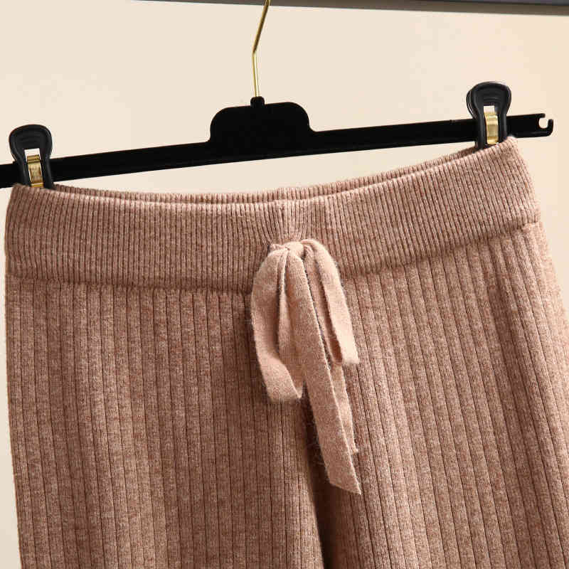 Nomikuma Autumn Winter New Knitted Harem Pants Bow Tie Stretch High Waist Ankle Trousers Causal Solid Pants Feminimos 6C507 210427