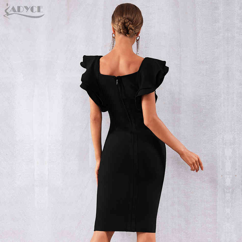 Adyce New Summer Women Black Bodycon Bandage Dress Sexy Ruffles Butterfly Sleeve Club Celebrity Evening Runway Party Dress 210331
