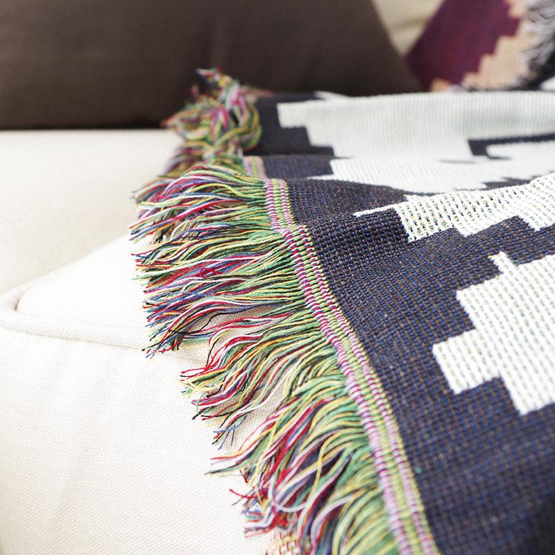 Dark Brown Geometric Throw Blanket Double Sided Sofa Towel Full Cover Decorative Casual Bed Spread Boho Rug Cushion Blankets
