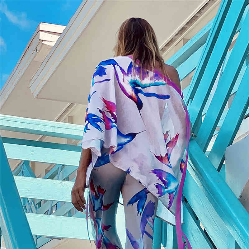 Sexy Tiger Striped Leopard One Shoulder Bikini Cover-ups Plus Size Summer Clothes For Women Beach Wear Swim Suit Cover Up A867 210420