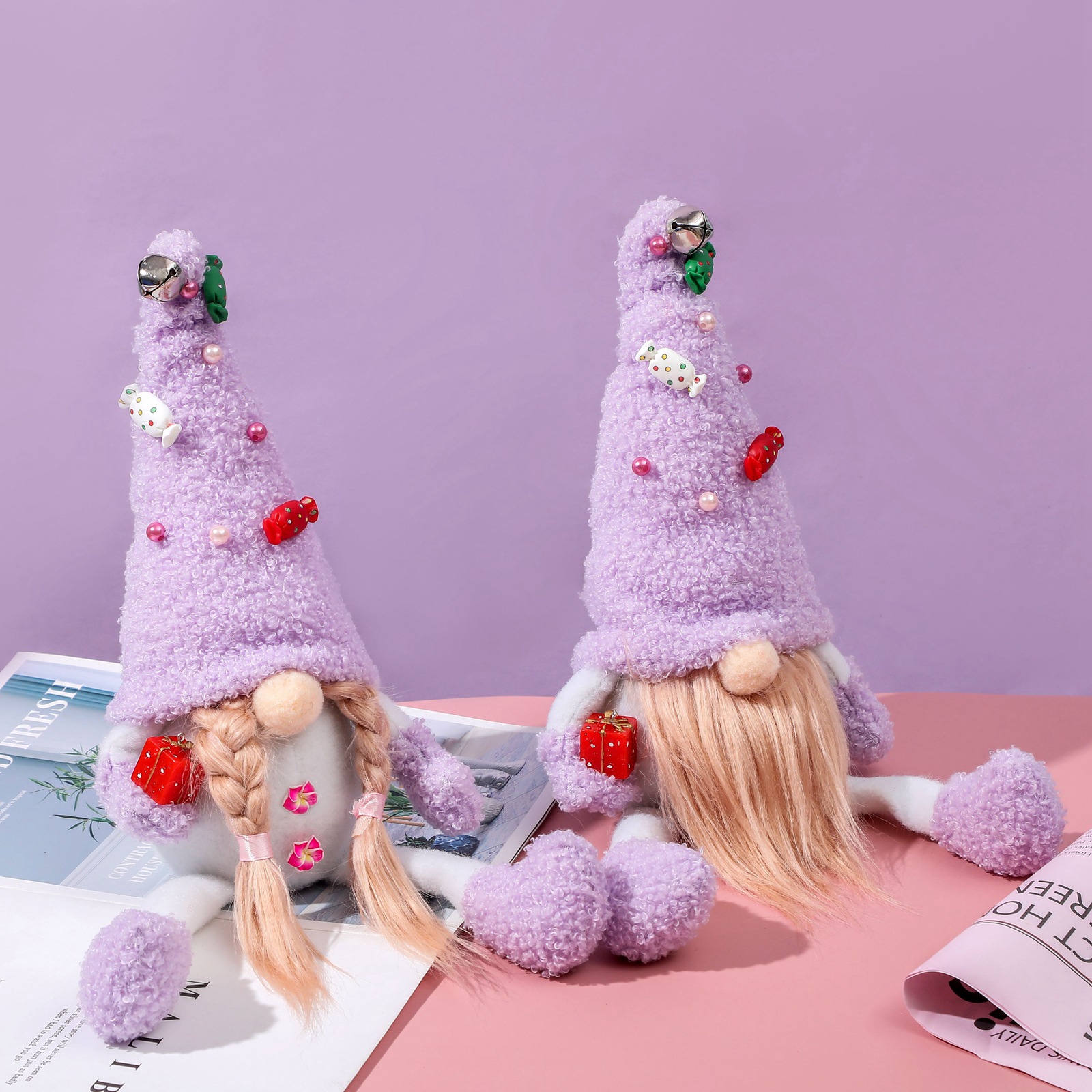 Stock Lovely Stuffed Plush Toy Purple Gnome Handmade Swedish Tomte Figurines Dolls Home Tabletop Ornaments FY3468
