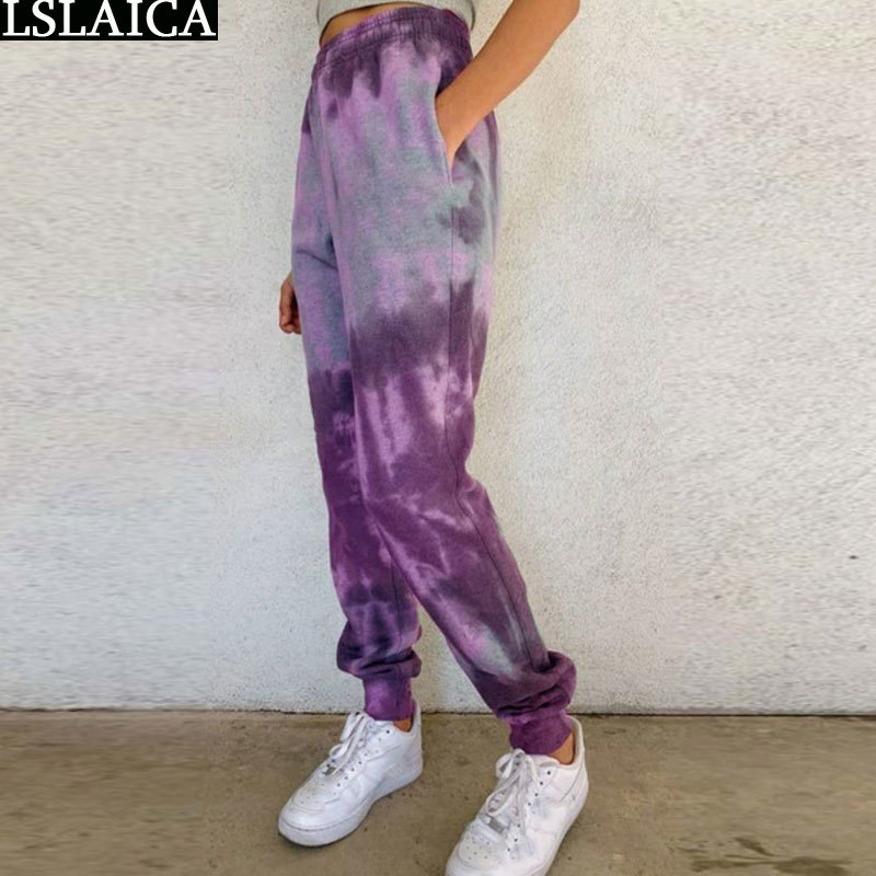 Casual Sweat Pants Women Mid Waist Loose Plus Size Sweatpants Tie Dye Womens Long Trousers Fashion Sportswear Mujer Pantalones 210515