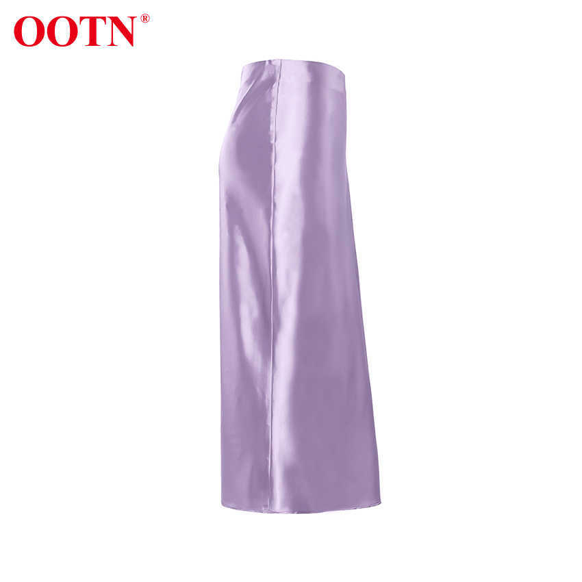 OOTN Casual Purple Satin Summer Skirts High Waist Women Long Office Ladies Elegant Solid Silk Midi Fashion 210619