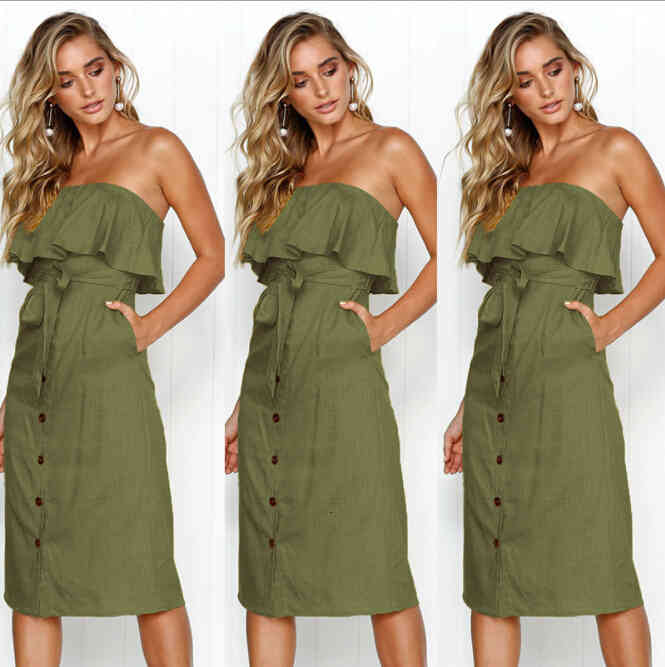 Casual Dresses Women Sexy Summer Solid Color Midi Female Strapless Backless with Sashes Buttons Ruffle Y8XQ, Light blue
Casual Dresses Women Sexy Summer Solid Color Midi Female Strapless Backless with Sashes Buttons Ruffle Y8XQ, Light blue
