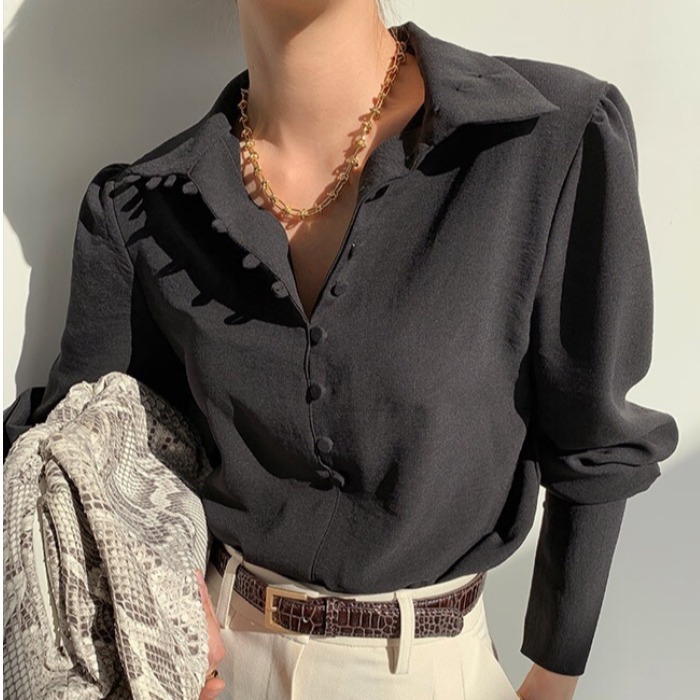 Office Ladies Shirts Work Fashion Solid Black Elegant Turtleneck Blouses Women Tops Spring Korean Pleated Blusas 210519