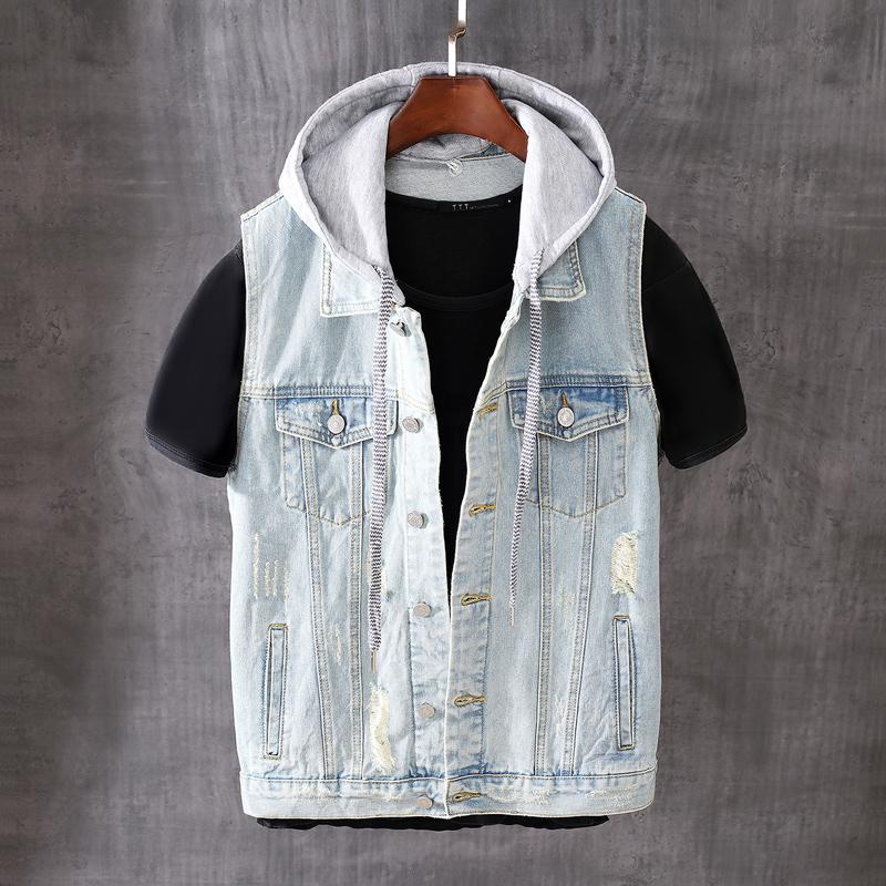 Men's Vests England Style Autumn Fashion Men Vest Light Blue Ripped Denim Hooded Coats Streetwear Sleeveless Hip Hop Chaqueta Homme
Men's Vests England Style Autumn Fashion Men Vest Light Blue Ripped Denim Hooded Coats Streetwear Sleeveless Hip Hop Chaqueta Homme