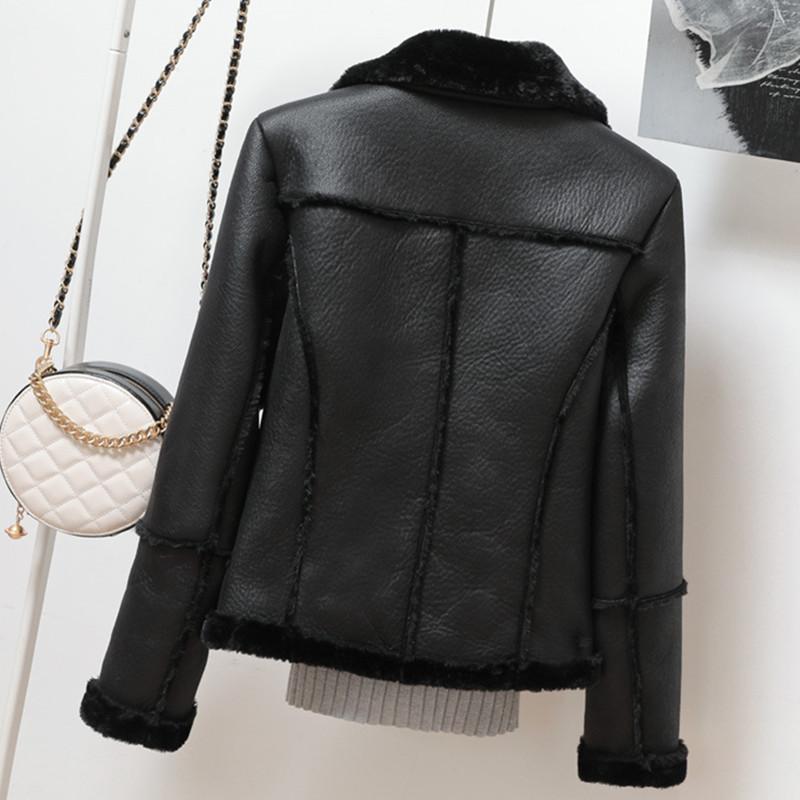 Women's Women's Leather & Faux Shearling Sheepskin Coats Women 2022 Winter Thick Warm Pu Lamb Jacket Black Motorcycle Female Over