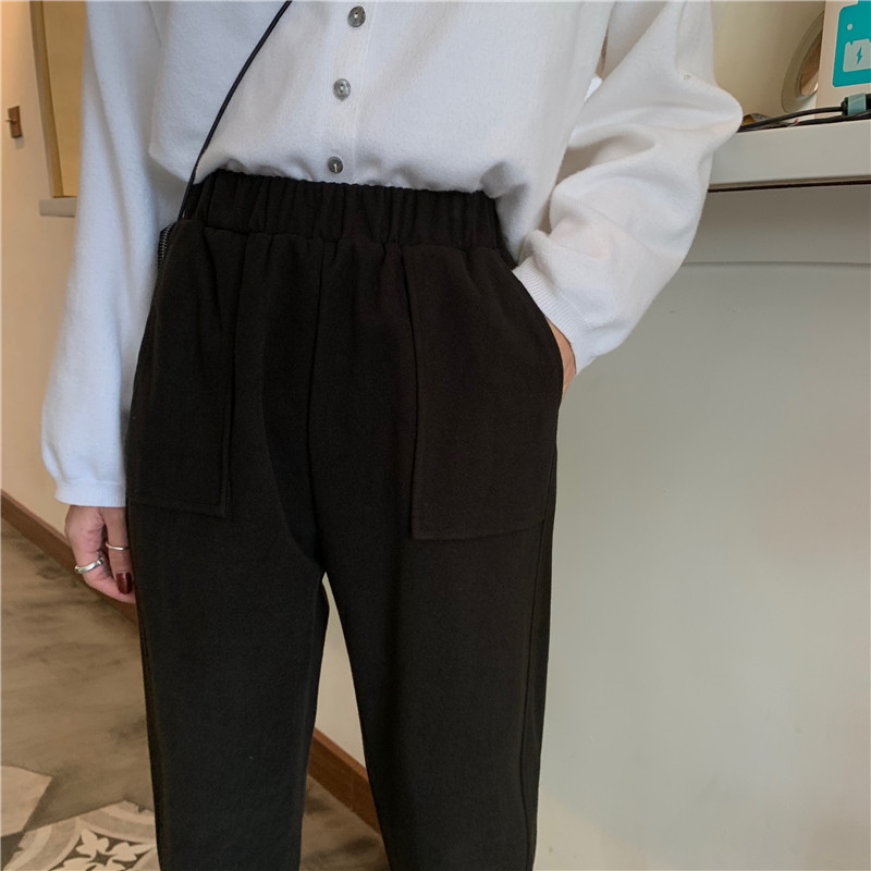 Nomikuma Autumn Winter Thick Woolen Pants Korean Stretch High Waist Ankle Trousers New Causal Solid Harem Women Pants 6C969 210427