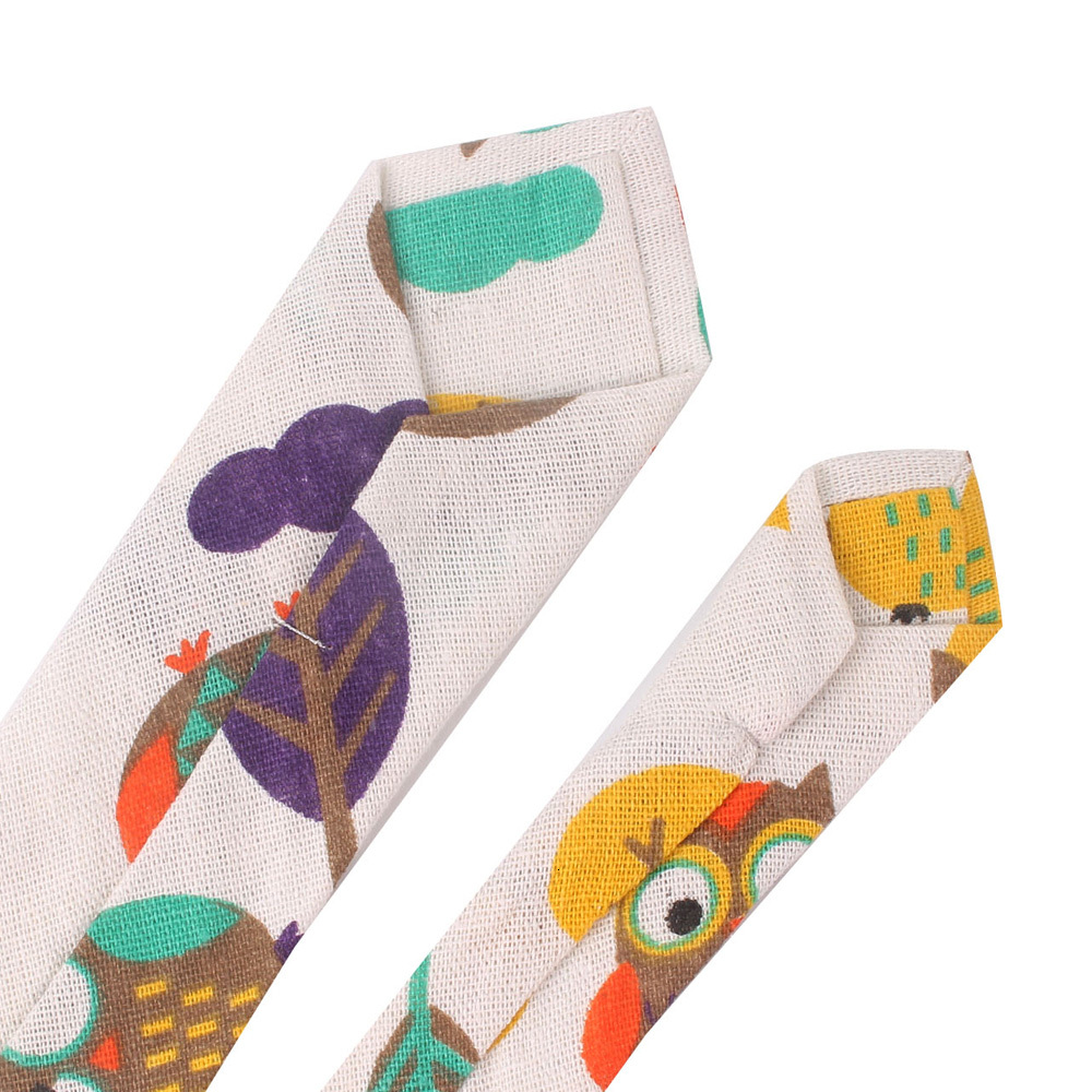 Linen Cotton Cartoon Tie for Men Women Skinny Neck Wedding Casual Animal Ties Classic Suits Funny Slim s
