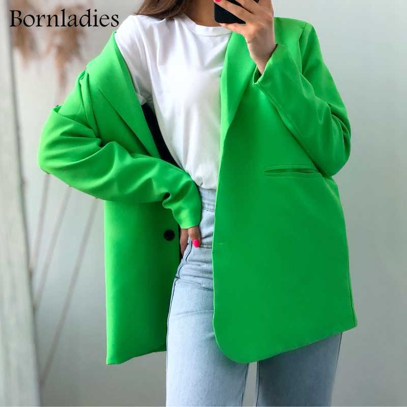 Boraladies Women Chic Oversized Green Blazer Spring Single Buttons Female Loose Suit Jacket Full Sleeve Outwear Y2K 210930