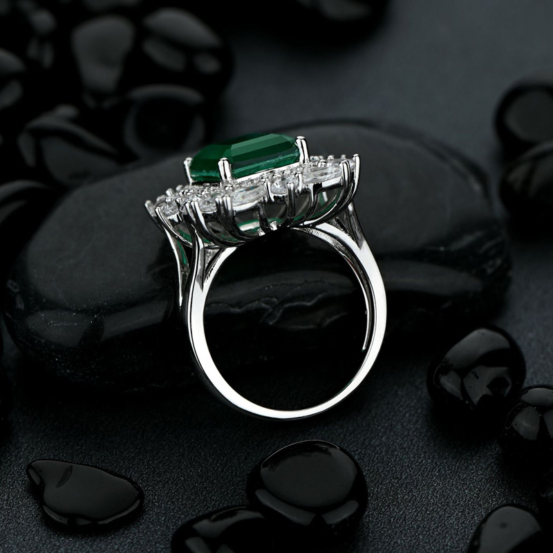 OEVAS 100 925 Sterling Silver Synthesis Emerald Wedding Rings For Women Sparkling High Carbon Diamond Party Fine Jewelry Gifts