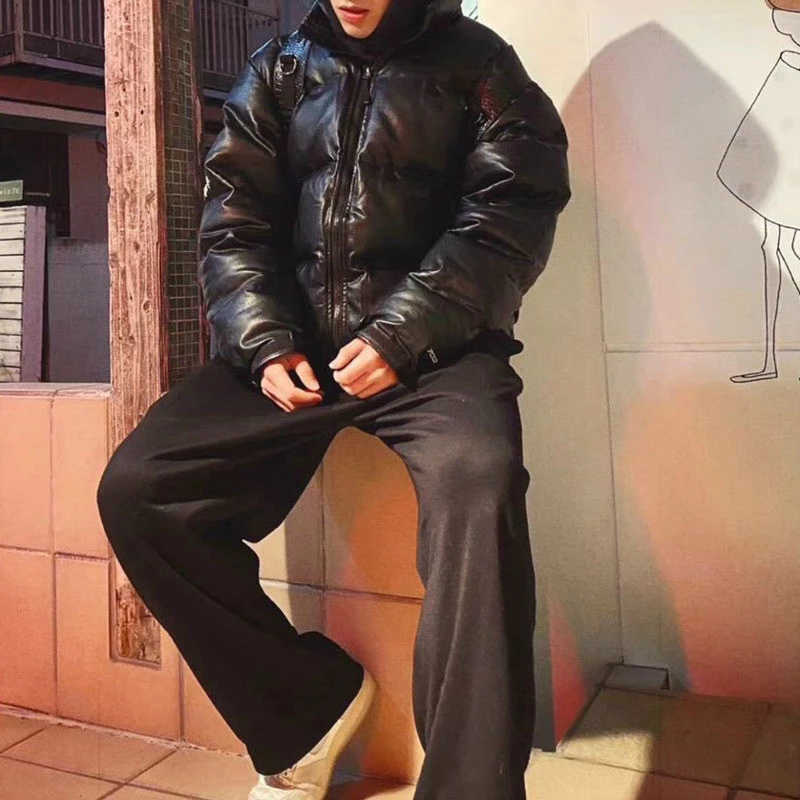 PU Leather Coat Women Jackets Winter Thick Warm Parkas Fashion Black Men's Coats Female Zipper Long Sleeve Cotton Jacket Ladies 211011