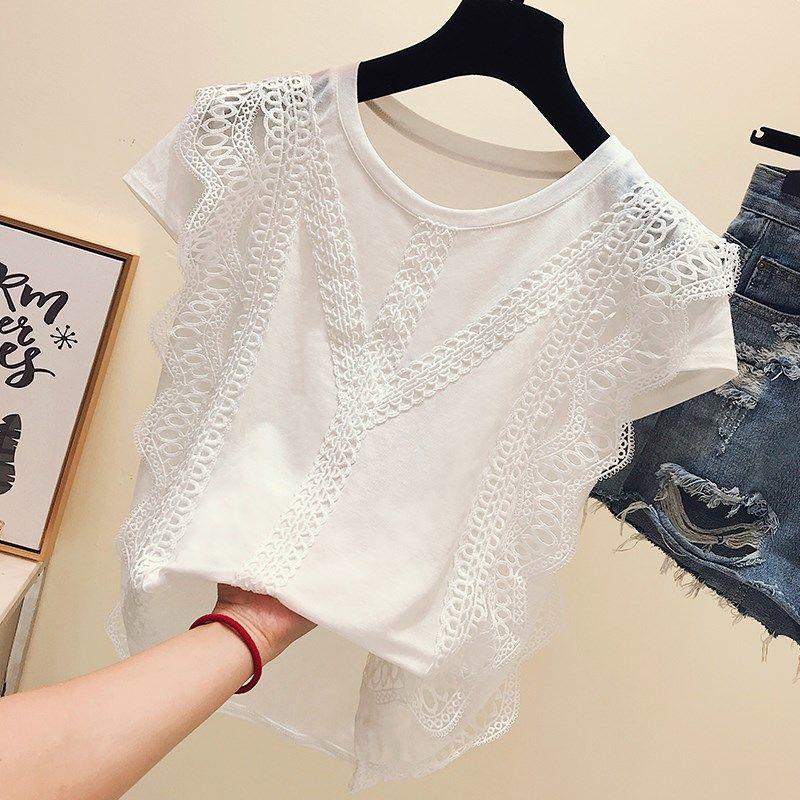 Women 2021 Summer Fashion Short-sleeved Casual T-shirt Female Solid Color Lace Blouses Ladies O-neck Loose Shirts N216 Women, White
Women 2021 Summer Fashion Short-sleeved Casual T-shirt Female Solid Color Lace Blouses Ladies O-neck Loose Shirts N216 Women, White