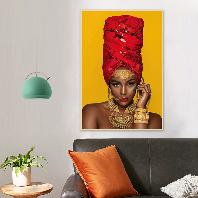 Sexy Nude African Woman Posters and Prints Red Hat Women Print Canvas Painting Yellow Wall Art Cuadros Pictures for Home Design