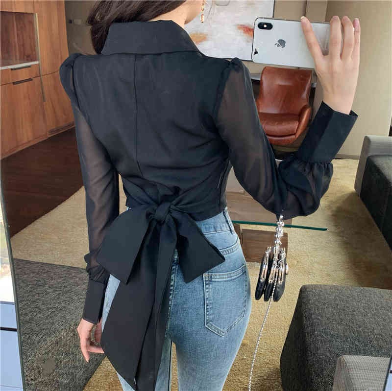 Spring Elegant Chiffon Bow Blouses Women Korean Style White Turn Down Collar Shirts OL Office Wear Work Chic Tops Female 210519