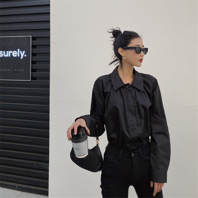 French Retro Loose OL Shirt High Quality Plus Women Blouses Korean Office Lady Elegance Long Sleeve Solid Tops 210421