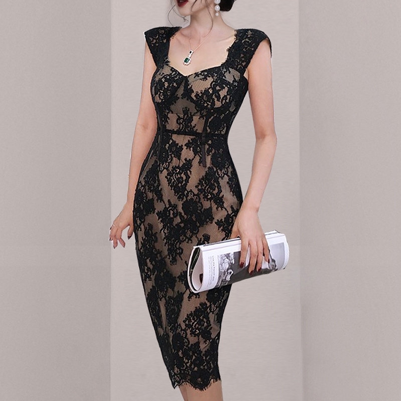 Fashion Summer Lace Dress Robe Female High Waist Vintage Elegant Party For Women Vestidos 210520
