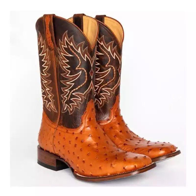 

Boots Knight Mid-tube Exotic Square Toe Low-heel Embroidered Western Cowboy Couple Boot Same Style For Men And Women, Black