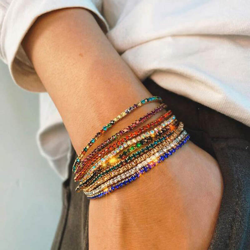 Single Tennis Rhinestones Bracelet Multi Colors Wholesale Luxurious Women Hand Jewelry Link Bracelets