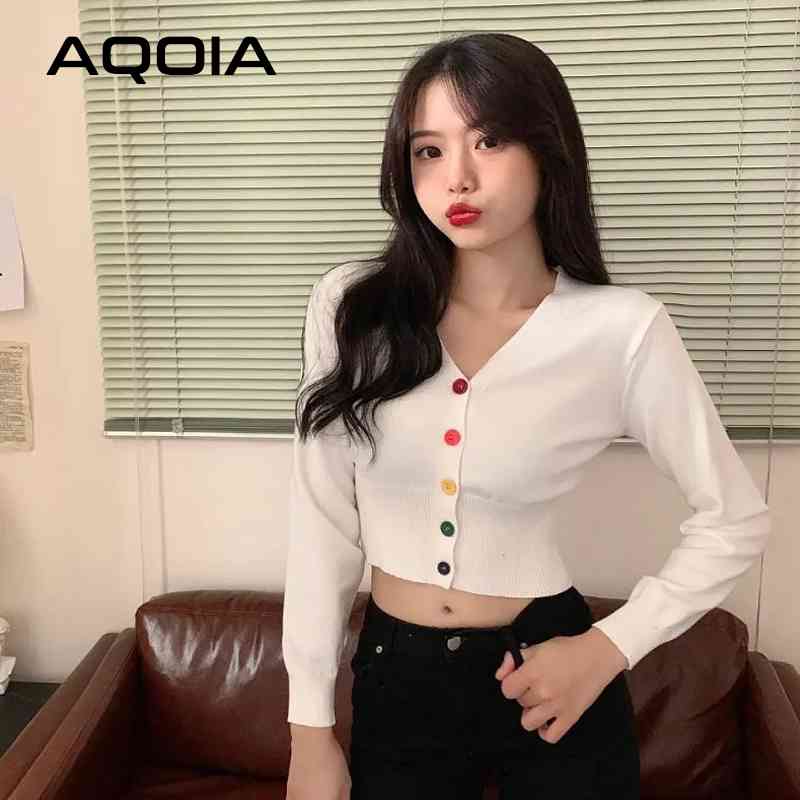 Autumn Streetwear multicolor Button Up Women Sweater Long Sleeve Knitted Womens Short Sweaters Korean style Female Cardigans 210521, White t shirt
Autumn Streetwear multicolor Button Up Women Sweater Long Sleeve Knitted Womens Short Sweaters Korean style Female Cardigans 210521, White t shirt