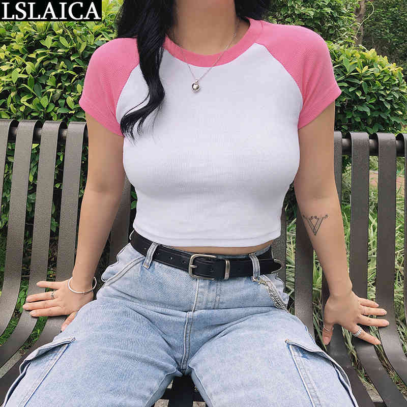 Summer women T-shirt short sleeve two color patchwork casual elegant knitted streetwear clothes 210520, Blue
Summer women T-shirt short sleeve two color patchwork casual elegant knitted streetwear clothes 210520, Blue